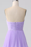 A-Line Sweetheart Lilac Tiered Chiffon Long brudepike kjole med plissert