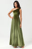 Load image into Gallery viewer, En skulder A Line Velvet Green brudepike kjole med Slit