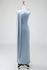 Load image into Gallery viewer, blå skjede en skulder sateng lang brudepike kjole