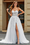 Ivory A-Line Spaghetti stropper Korsett Lace Tylle Long Wedding Dress