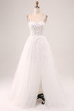 Ivory A-Line Spaghetti stropper Korsett Lace Tylle Long Wedding Dress