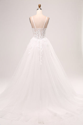 Ivory A-Line Spaghetti stropper Korsett Lace Tylle Long Wedding Dress