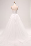 Ivory A-Line Spaghetti stropper Korsett Lace Tylle Long Wedding Dress