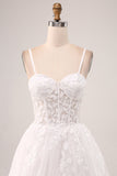 Ivory A-Line Spaghetti stropper Korsett Lace Tylle Long Wedding Dress