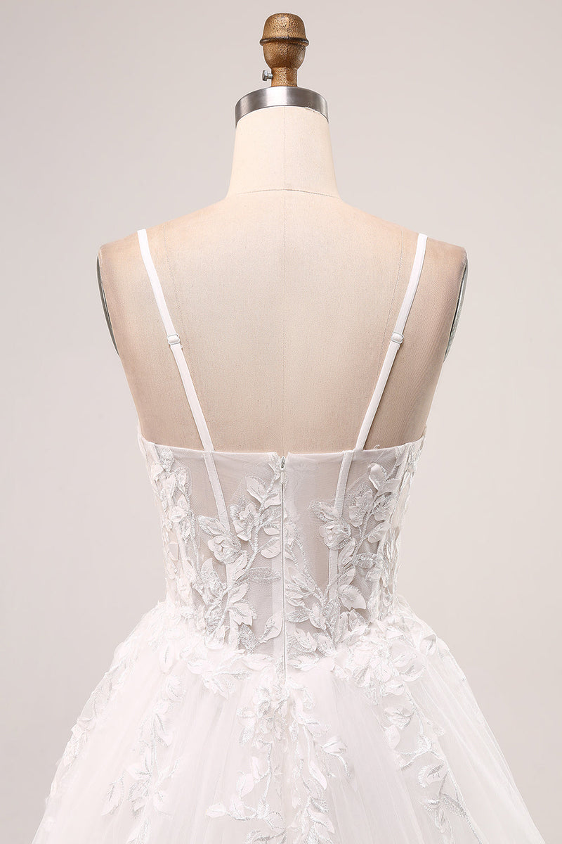 Load image into Gallery viewer, Ivory A-Line Spaghetti stropper Korsett Lace Tylle Long Wedding Dress