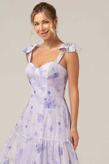 Lilac Korsett Floral Print A-Line Long brudepike kjole