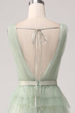 Plissert Tiered Green Prom Dress med Slit