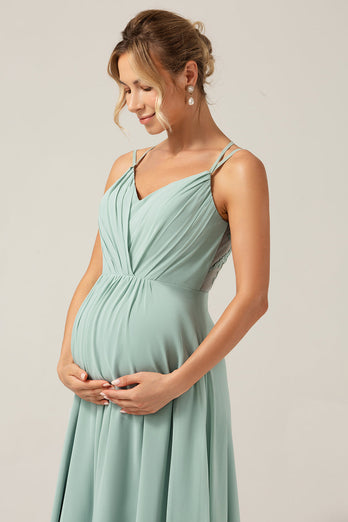 A-Line Spaghetti stropper Ryggløs Maternity Matcha brudepike kjole