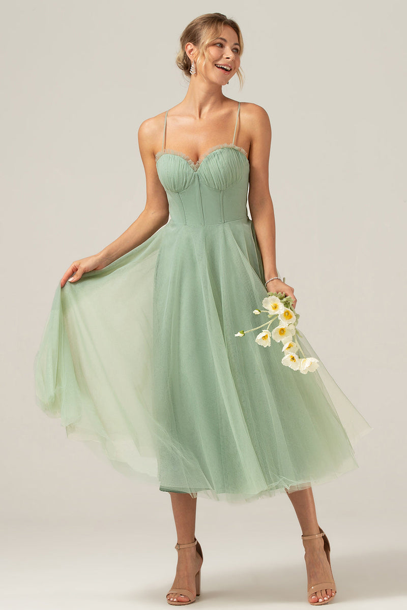 Load image into Gallery viewer, A-linje te-lengde korsett tyll matcha brudepike kjole