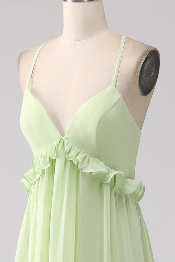 Ruffles A Line Green brudepike kjole med snøre-up tilbake