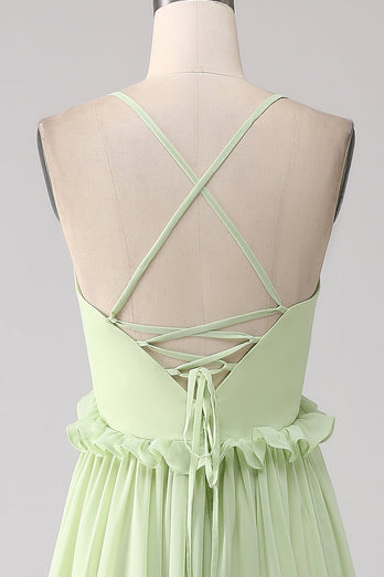 Ruffles A Line Green brudepike kjole med snøre-up tilbake