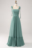 Load image into Gallery viewer, En linje Chiffon Green Long brudepike kjole med plissert