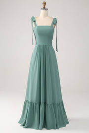 En linje Chiffon Green Long brudepike kjole med plissert