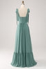 Load image into Gallery viewer, En linje Chiffon Green Long brudepike kjole med plissert