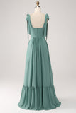 En linje Chiffon Green Long brudepike kjole med plissert