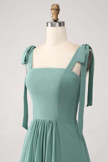 En linje Chiffon Green Long brudepike kjole med plissert
