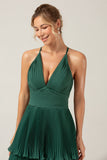 A-Line Tiered Chiffon Dark Green Long brudepike kjole med plissert