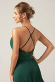 A-Line Tiered Chiffon Dark Green Long brudepike kjole med plissert