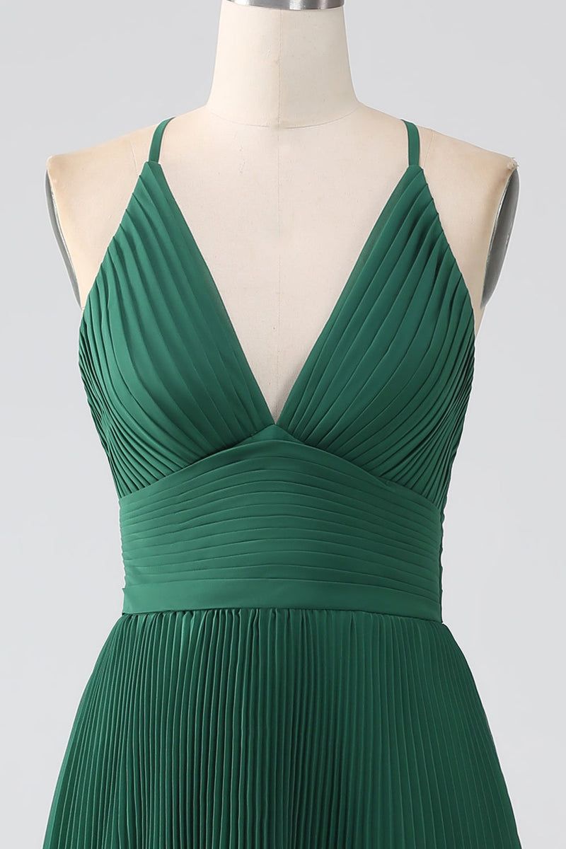 Load image into Gallery viewer, A-Line Dark Green Tiered Chiffon brudepike kjole med plissert