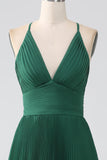 A-Line Dark Green Tiered Chiffon brudepike kjole med plissert