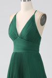 A-Line Dark Green Tiered Chiffon brudepike kjole med plissert