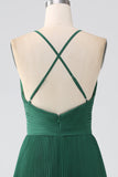 A-Line Dark Green Tiered Chiffon brudepike kjole med plissert