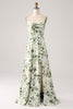 Load image into Gallery viewer, Cowl Neck Green Floral A Line Prom Dress med Slit