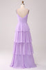 Load image into Gallery viewer, A Line Spaghetti stropper lagdelt Chiffon Lilac brudepike kjole med Slit