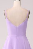 A Line Spaghetti stropper lagdelt Chiffon Lilac brudepike kjole med Slit