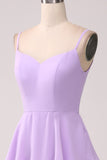 A Line Spaghetti stropper lagdelt Chiffon Lilac brudepike kjole med Slit