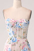 Load image into Gallery viewer, A-linje aprikos blomst av skulderen lang korsett prom kjole