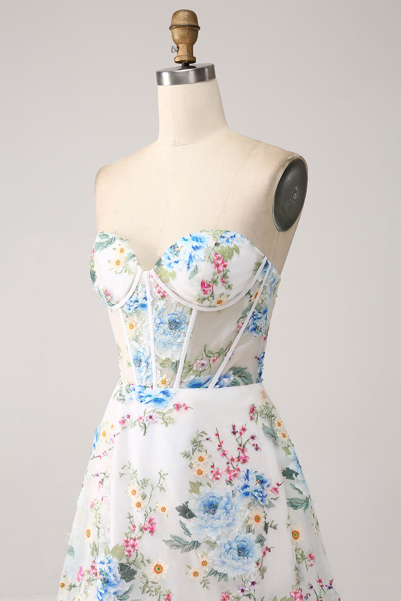 Load image into Gallery viewer, Ivory Flower A-Line stroppeløs lang korsett prom kjole