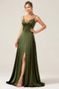 Load image into Gallery viewer, A-Line Spaghetti stropper Olive Satin Long brudepike kjole med Slit
