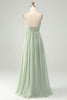 Load image into Gallery viewer, A-Line Dusty Sage Chiffon Spaghetti stropper Long brudepike kjole med Slit
