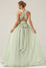 Load image into Gallery viewer, Dusty Sage Boho Chiffon Long brudepike kjole med knapp tilbake
