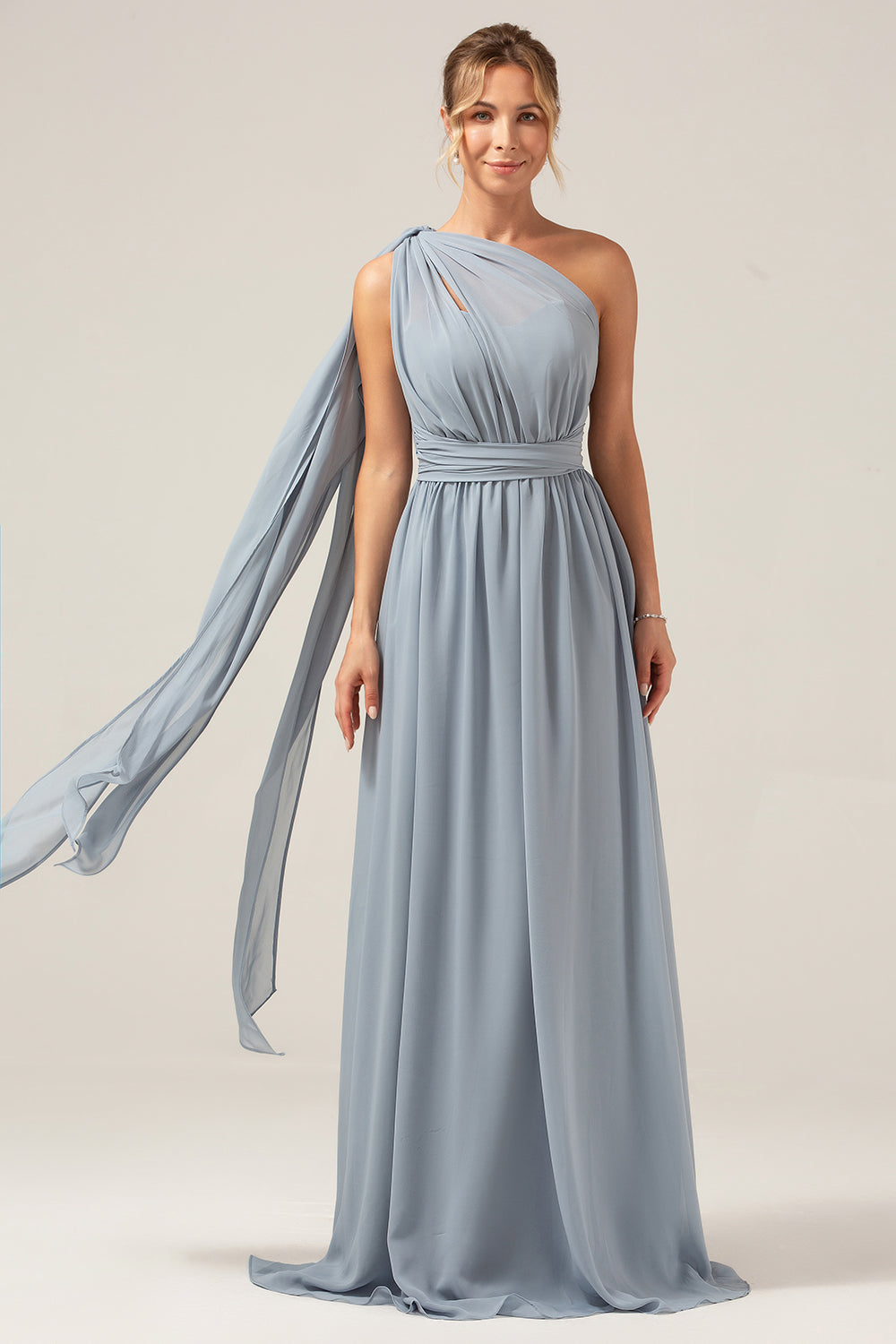 Støvete blå konvertible Boho Chiffon Long Maternity Bridesmaid Dress