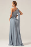 Støvete blå konvertible Boho Chiffon Long Maternity Bridesmaid Dress