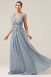 Støvete blå konvertible Boho Chiffon Long Maternity Bridesmaid Dress