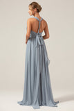 Støvete blå konvertible Boho Chiffon Long Maternity Bridesmaid Dress