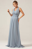 Støvete blå konvertible Boho Chiffon Long Maternity Bridesmaid Dress