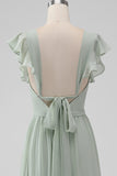 Matcha V Neck A Line Chiffon Long brudepike kjole med Slit