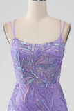 Sparkly Lilac Bodycon Sequins Appliques Kort Homecoming kjole med Slit