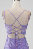 Sparkly Lilac Bodycon Sequins Appliques Kort Homecoming kjole med Slit