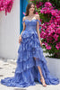 Load image into Gallery viewer, Av skulderen lilla korsett Prom kjole med Slit
