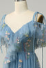 Load image into Gallery viewer, A-Line V-Neck Spaghetti stropper Broderi Green Long Prom kjole med Slit