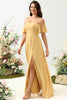 Load image into Gallery viewer, En linje av skulderen gul lang brudepike kjole