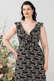 En linje V Neck Black Plus Size brudepike kjole med Ruffles