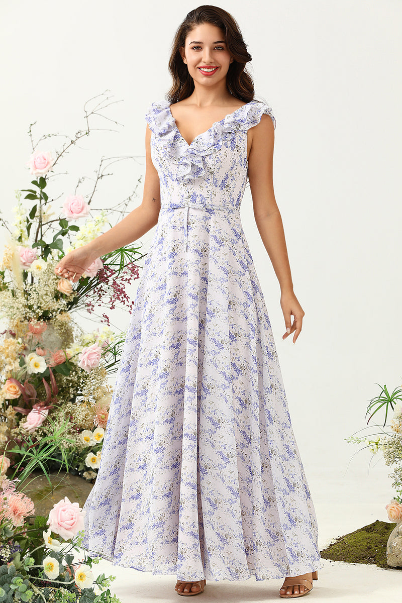 Load image into Gallery viewer, Blush lilla blomst Boho Chiffon brudepike kjole