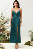 Load image into Gallery viewer, A Line Spaghetti stropper mørkegrønn Plus Size brudepike kjole med ryggløs