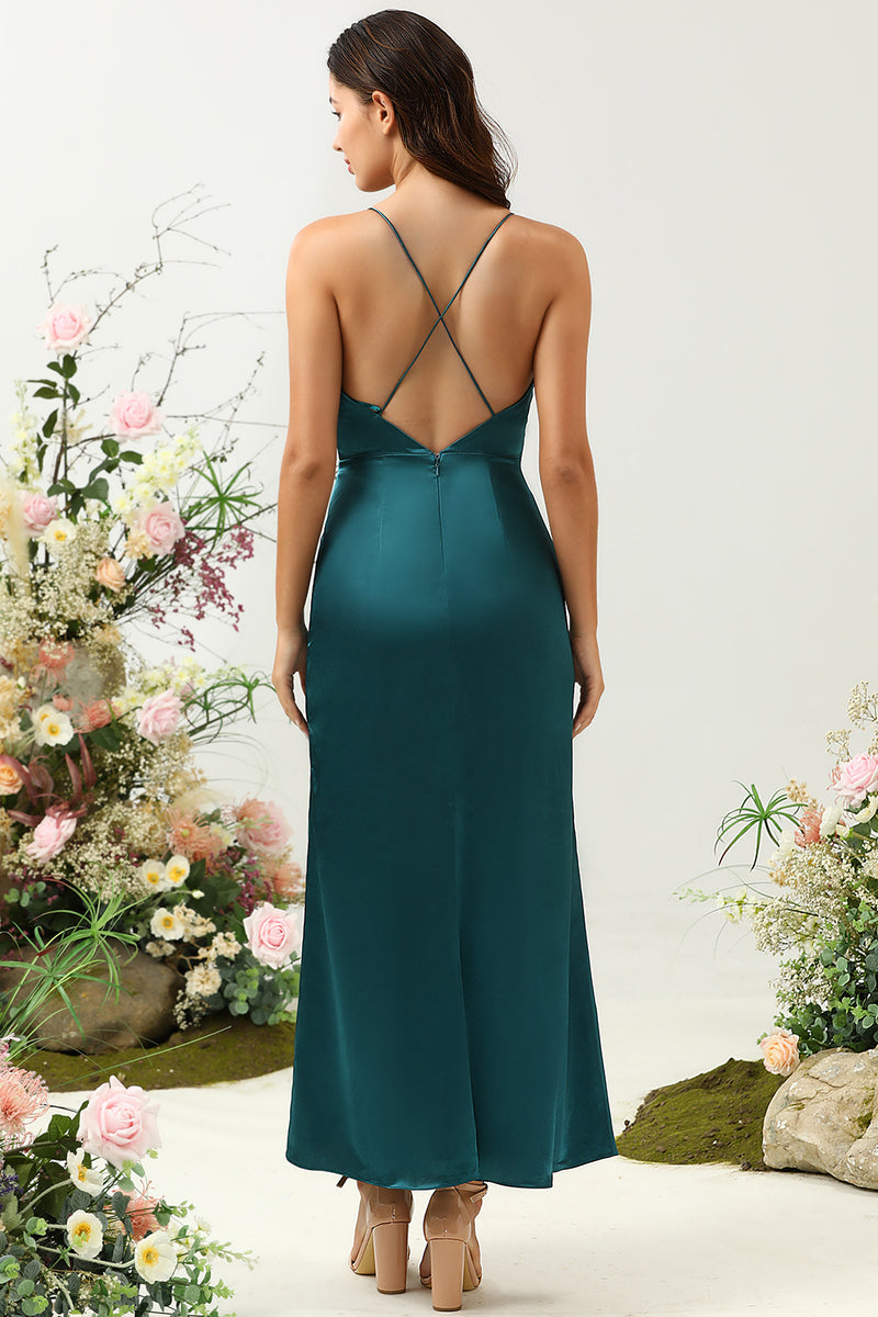 Load image into Gallery viewer, A Line Spaghetti stropper mørkegrønn Plus Size brudepike kjole med ryggløs